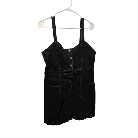 Aeropostale Dress Large Button Front Fitted Washed Black Denim Overalls - Picture 2 of 6